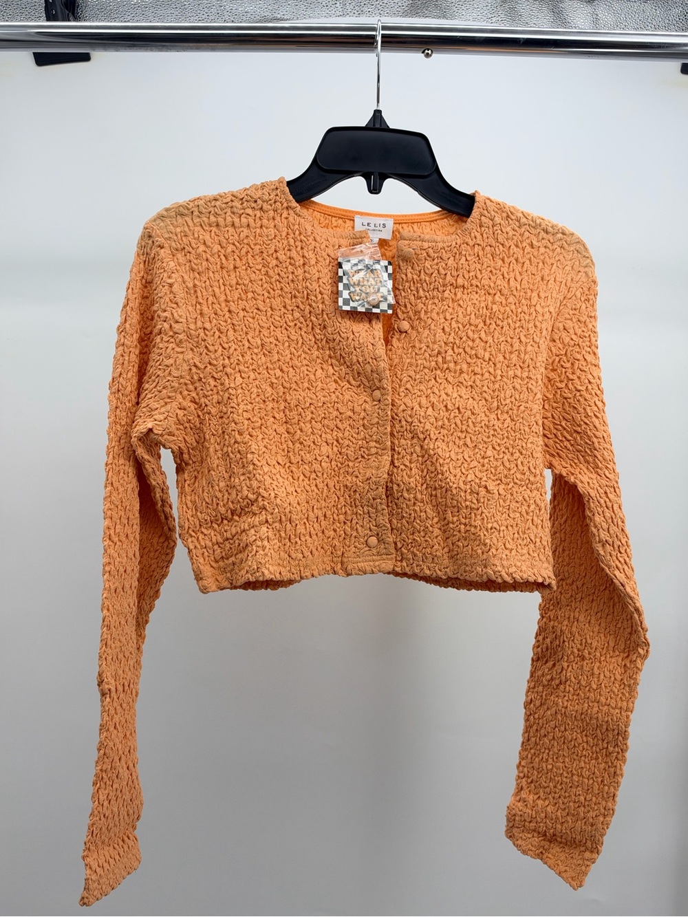 Le Lis Peach-Orange Cropped Button Cardigan